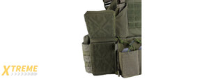 Tactical Chest Plate Carrier with Triple MOLLE Magazine Hunting Vest Front and Airsoft Gear Back Bag - (OD Green)