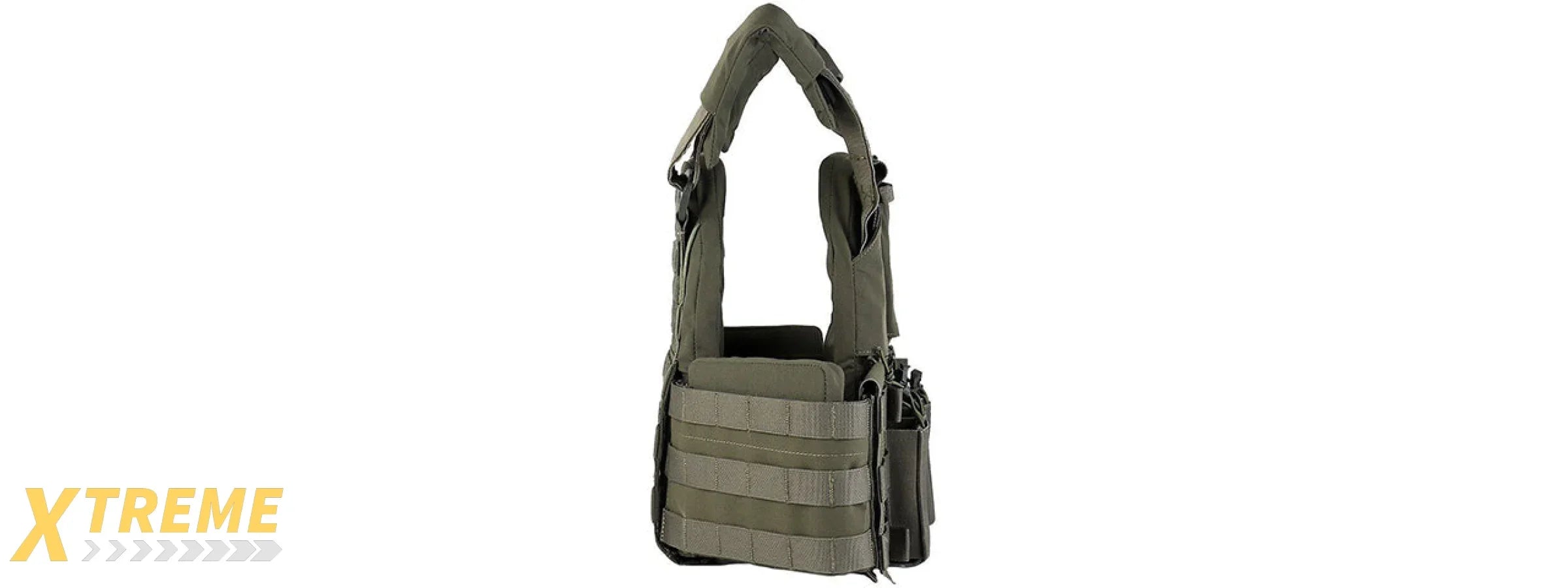 Tactical Chest Plate Carrier with Triple MOLLE Magazine Hunting Vest Front and Airsoft Gear Back Bag - (OD Green)