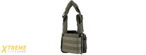 Tactical Chest Plate Carrier with Triple MOLLE Magazine Hunting Vest Front and Airsoft Gear Back Bag - (OD Green)