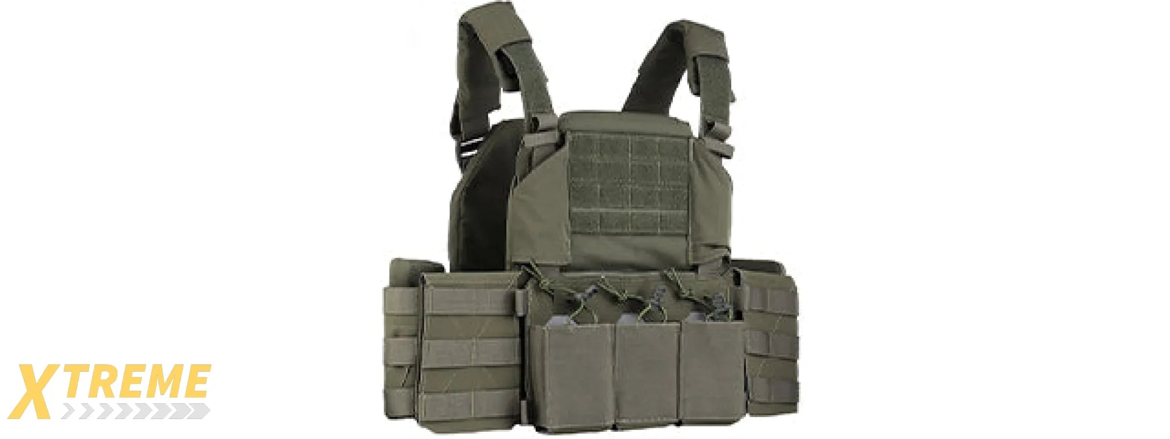 Tactical Chest Plate Carrier with Triple MOLLE Magazine Hunting Vest Front and Airsoft Gear Back Bag - (OD Green)
