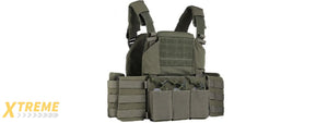 Tactical Chest Plate Carrier with Triple MOLLE Magazine Hunting Vest Front and Airsoft Gear Back Bag - (OD Green)
