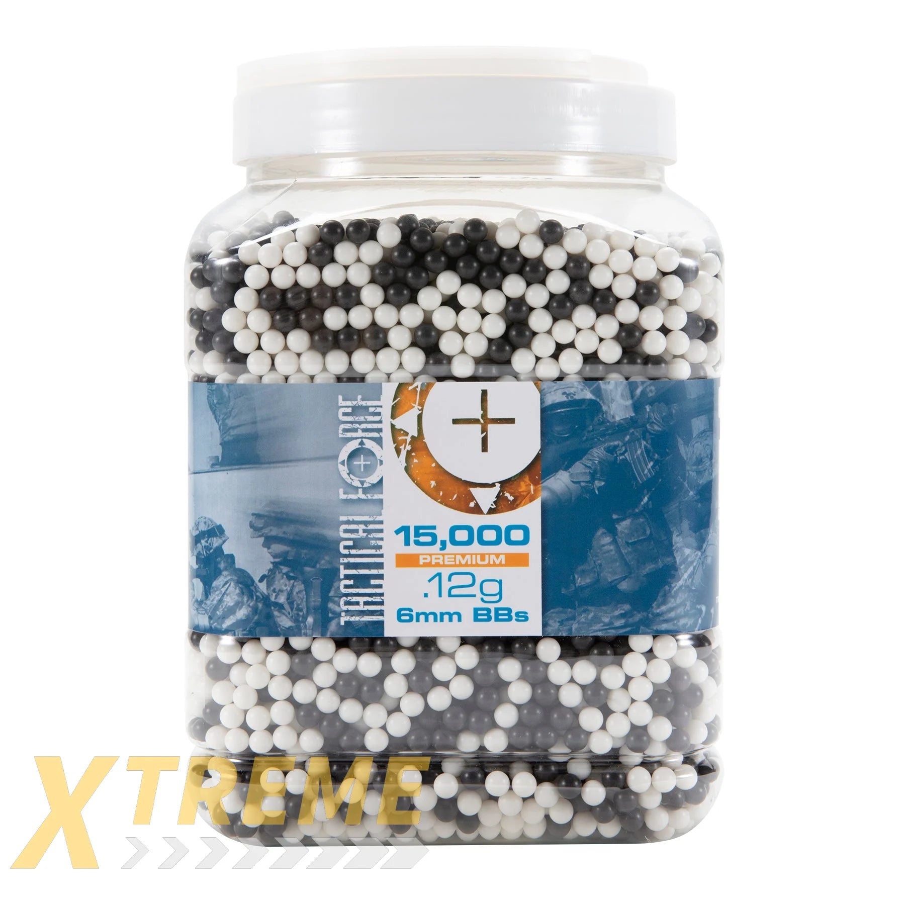 TACTICAL FORCE BB 12G- 15,000 COUNT - WHITE AND BLACK - Tactical Force BBs -(Bottle)