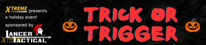 Promotional flyer for 'Trick or Trigger' event with schedule and details.