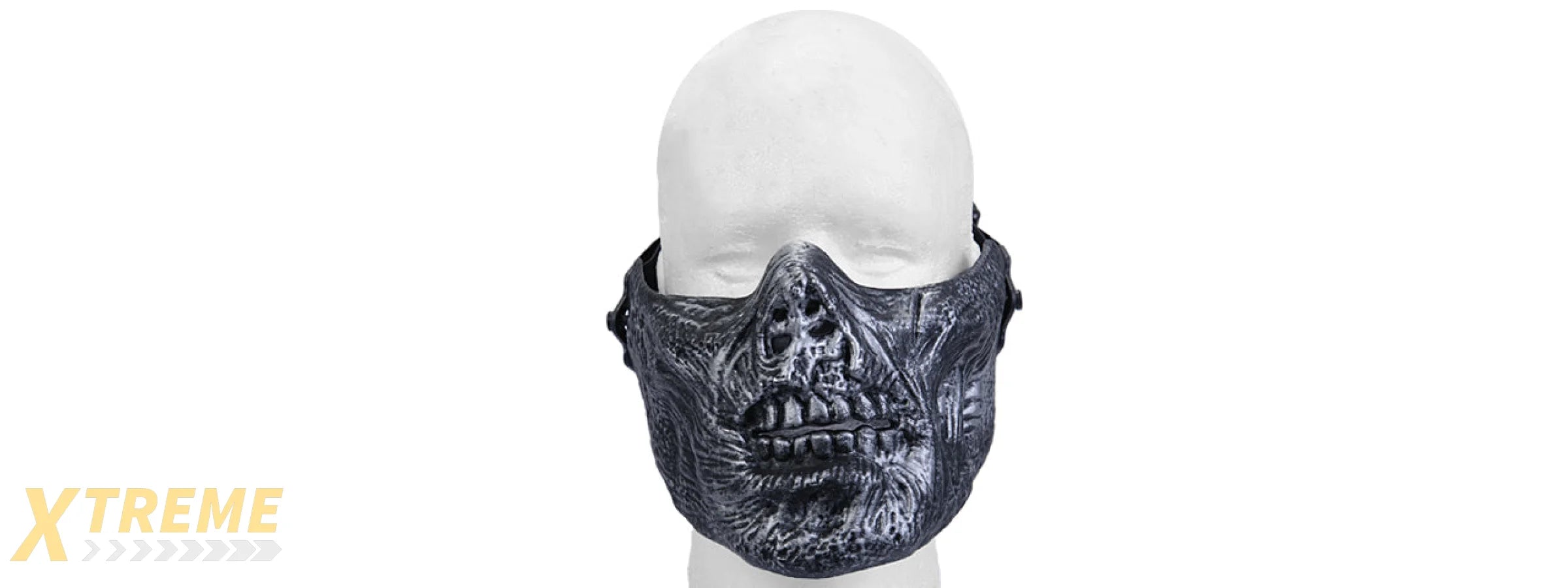 UK ARMS AIRSOFT TACTICAL ZOMBIE SKULL HALF FACE MASK - SILVER/BLACK