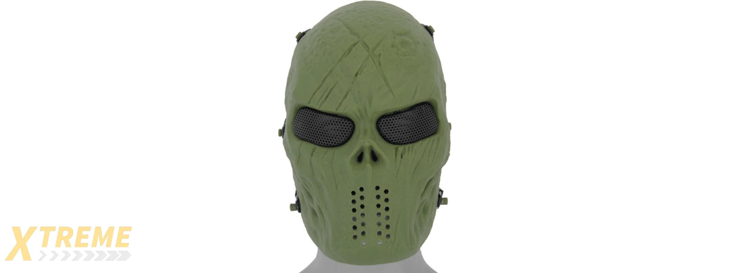 UK ARMS AIRSOFT VILLAIN SKULL FULL FACE MESH MASK - OD GREEN
