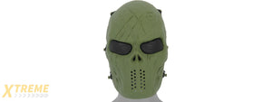 UK ARMS AIRSOFT VILLAIN SKULL FULL FACE MESH MASK - OD GREEN