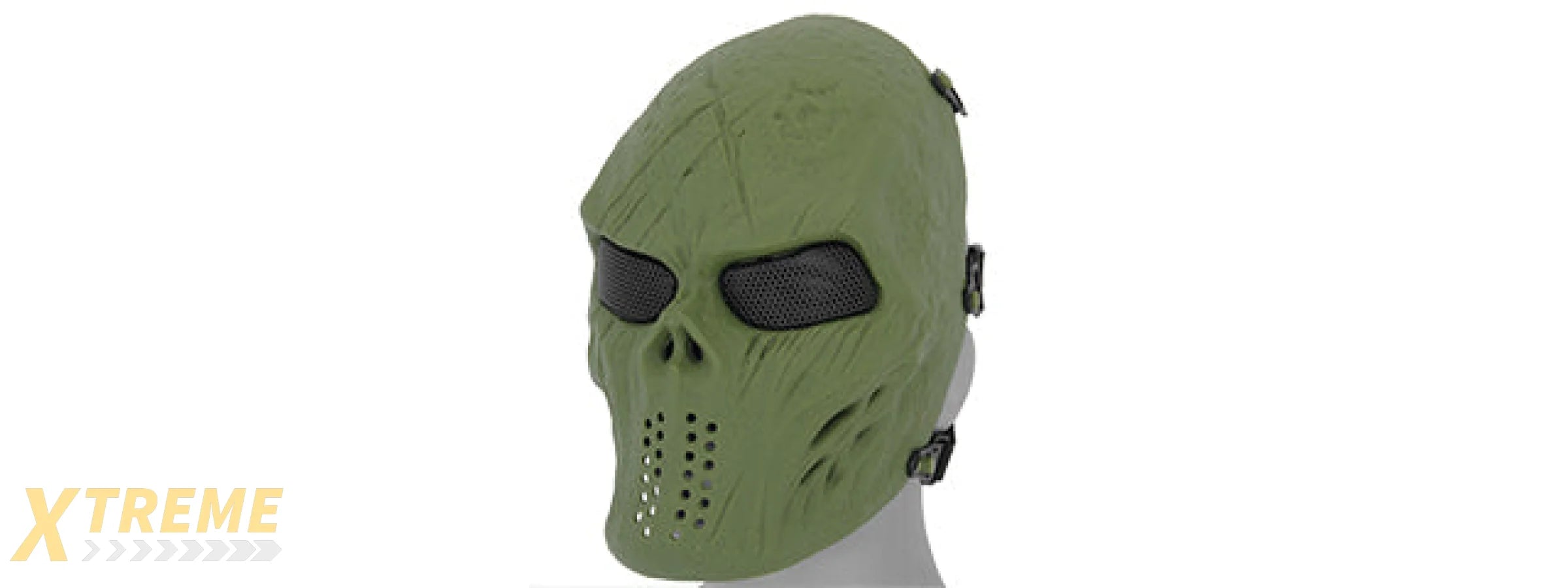 UK ARMS AIRSOFT VILLAIN SKULL FULL FACE MESH MASK - OD GREEN