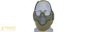 UKARMS AC-108G Tactical Metal Mesh Half Mask with Ear Protection for Airsoft in OD Green