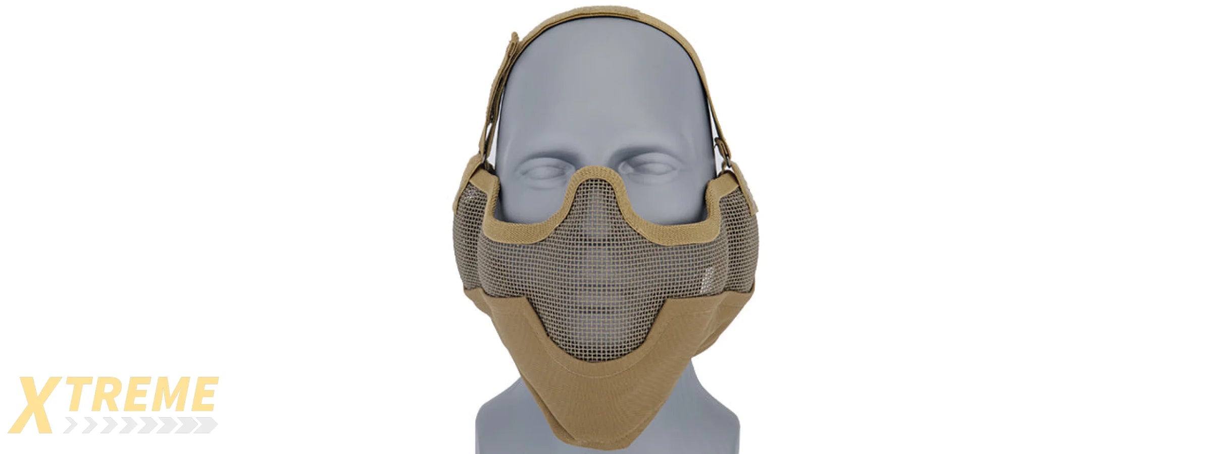 UKARMS AC-108T Tactical Metal Mesh Half Mask with Ear Protection for Airsoft in Desert Tan