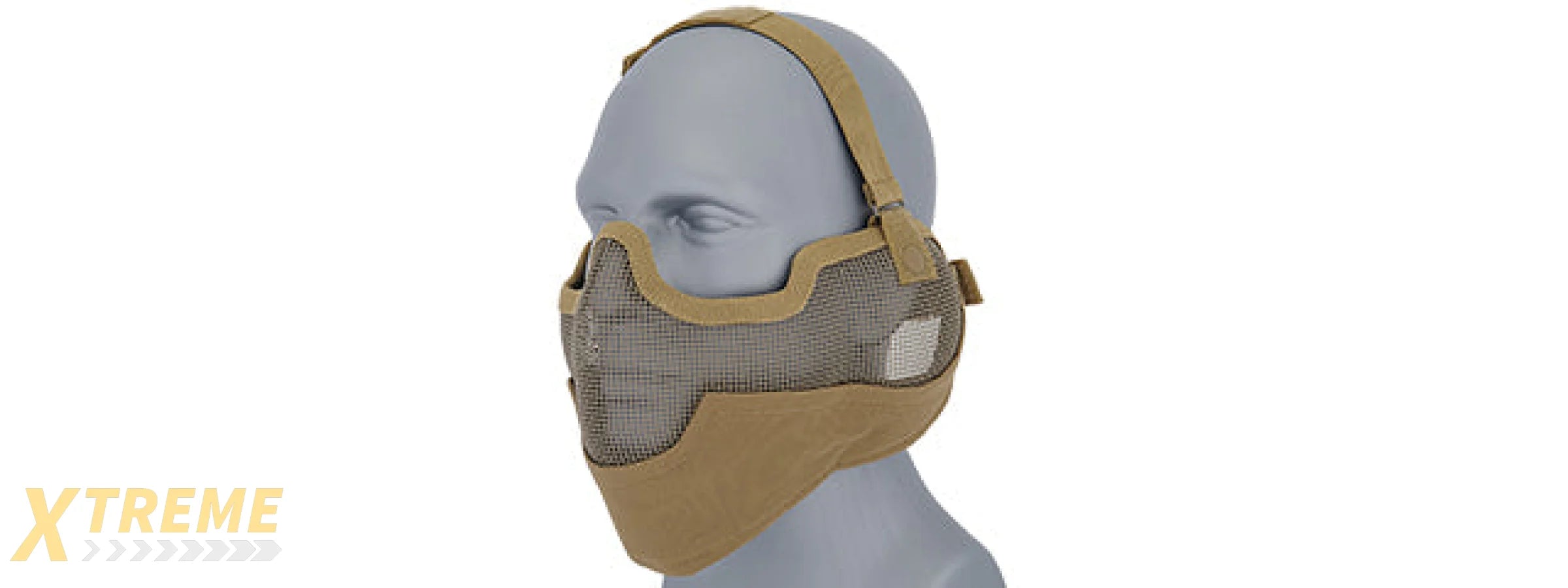 UKARMS AC-108T Tactical Metal Mesh Half Mask with Ear Protection for Airsoft in Desert Tan