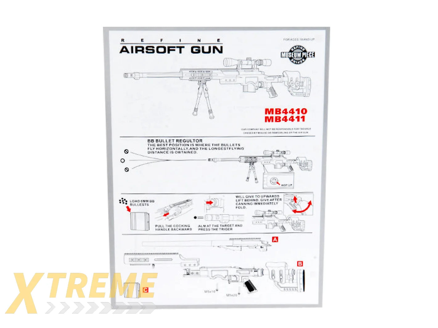 WELL AIRSOFT MB4411 BOLT ACTION SNIPER RIFLE W/ FLUTED BARREL - BLACK