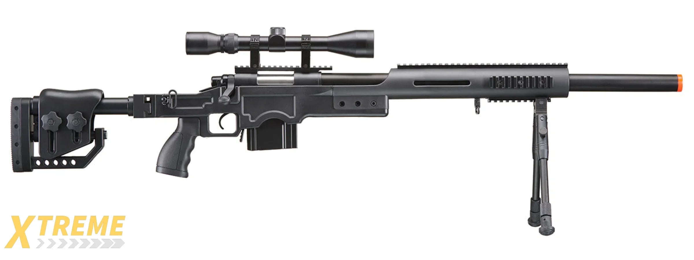 WELLFIRE MB4410 BOLT ACTION SNIPER RIFLE W/ SCOPE AND BIPOD - BLACK