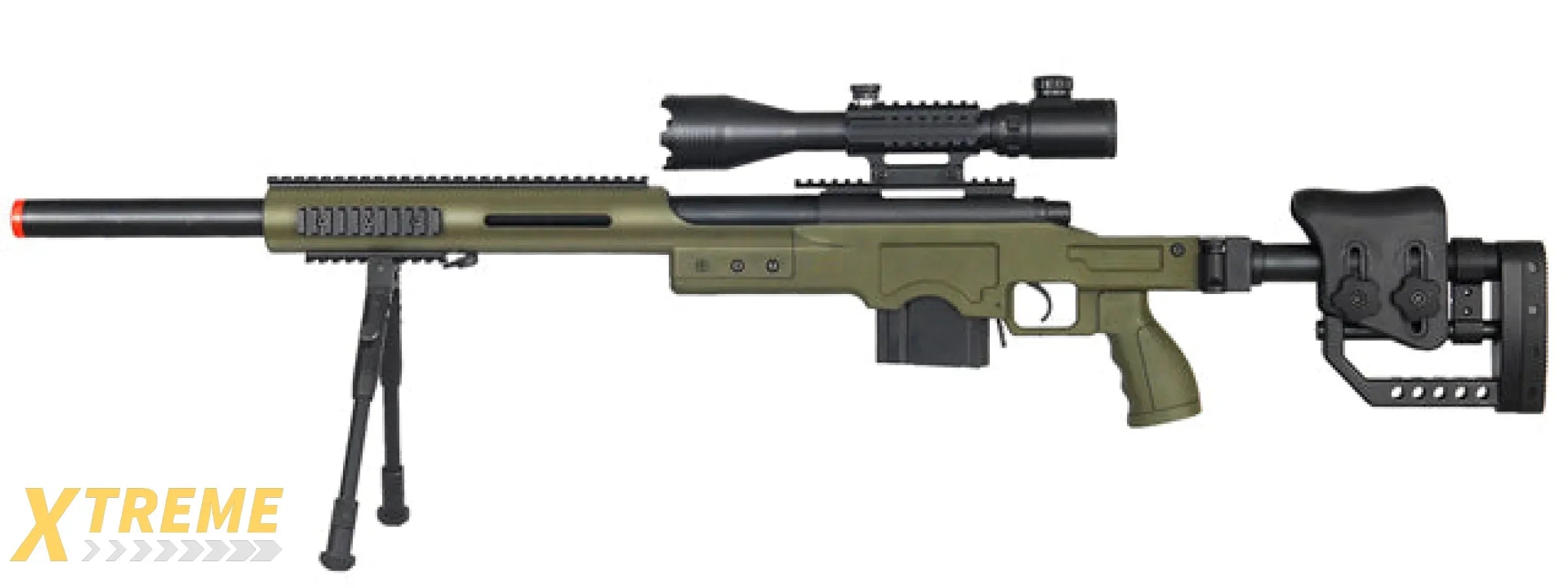WELL MB4410GAB2 BOLT ACTION RIFLE w/ILLUMINATED SCOPE & BIPOD (COLOR: OD GREEN)