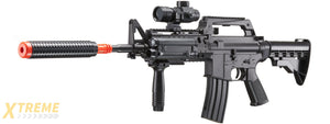 WELL M4 Airsoft Spring Rifle w/ Scope, Grip, Laser, Extension - Black