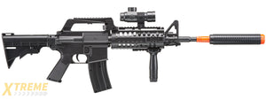 WELL M4 Airsoft Spring Rifle w/ Scope, Grip, Laser, Extension - Black
