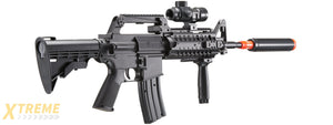 WELL M4 Airsoft Spring Rifle w/ Scope, Grip, Laser, Extension - Black