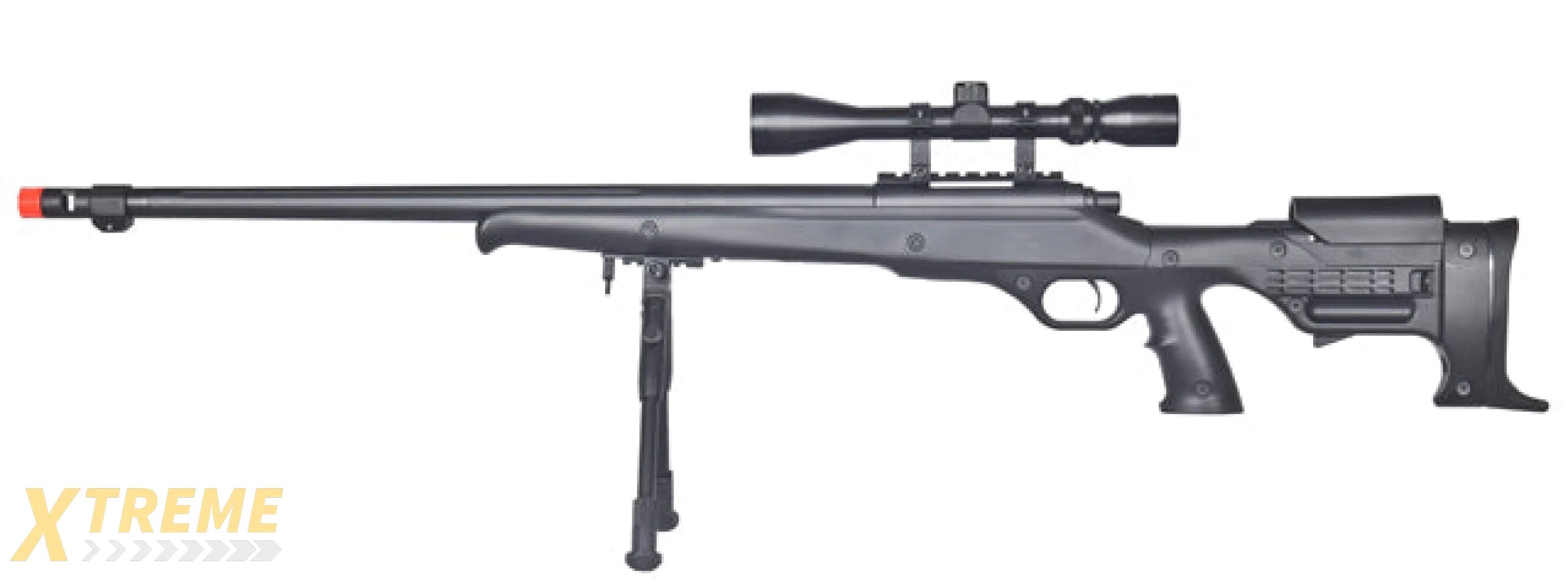 WELL MB11BAB BOLT ACTION RIFLE W/FLUTED BARREL, SCOPE & BIPOD (COLOR: BLACK)