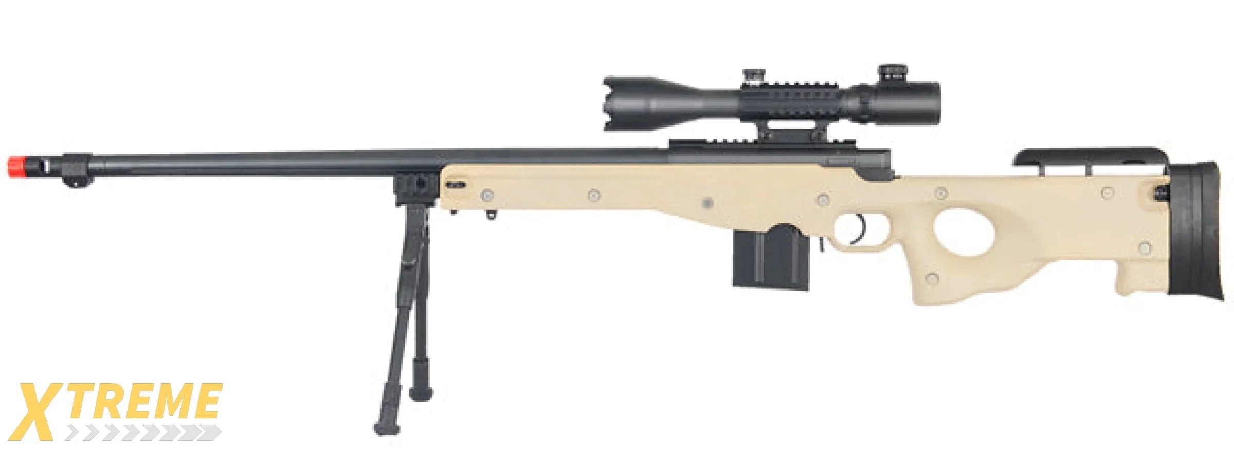 WELL MB4402TAB2 BOLT ACTION RIFLE w/FLUTED BARREL, ILLUMINATED SCOPE & BIPOD (COLOR: TAN)
