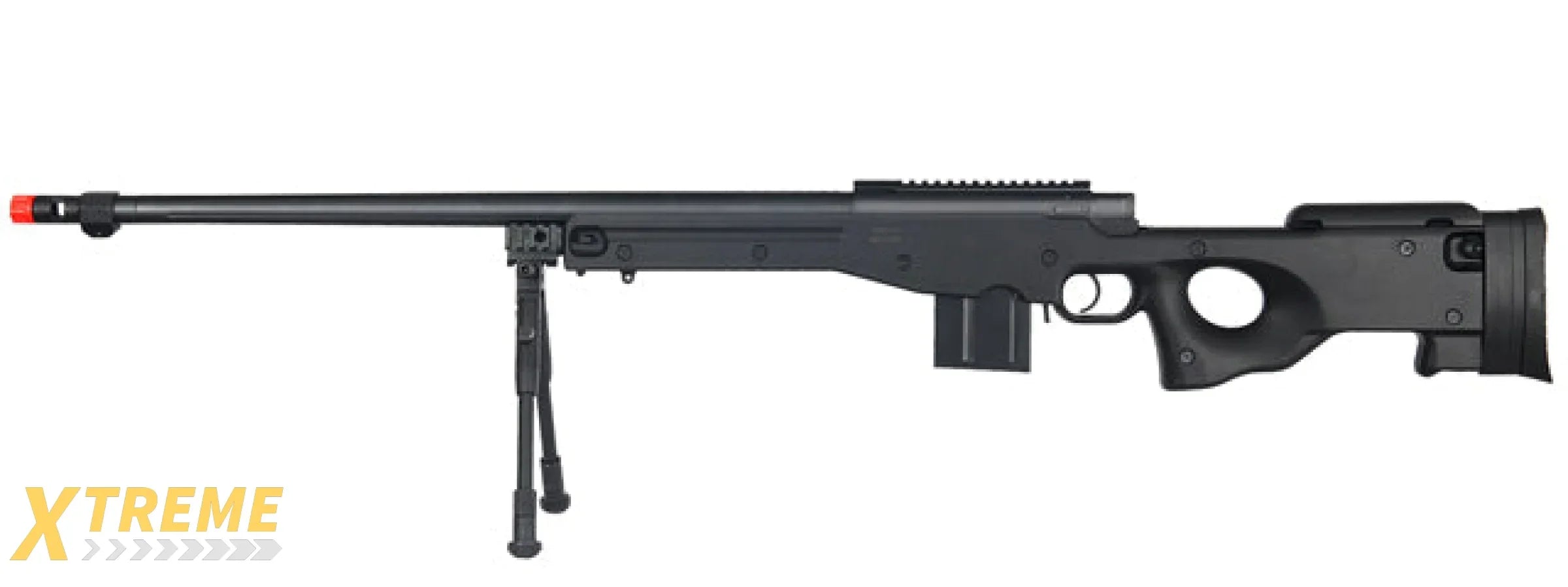 WELL AIRSOFT BOLT ACTION RIFLE W/ FLUTED BARREL AND BIPOD - BLACK