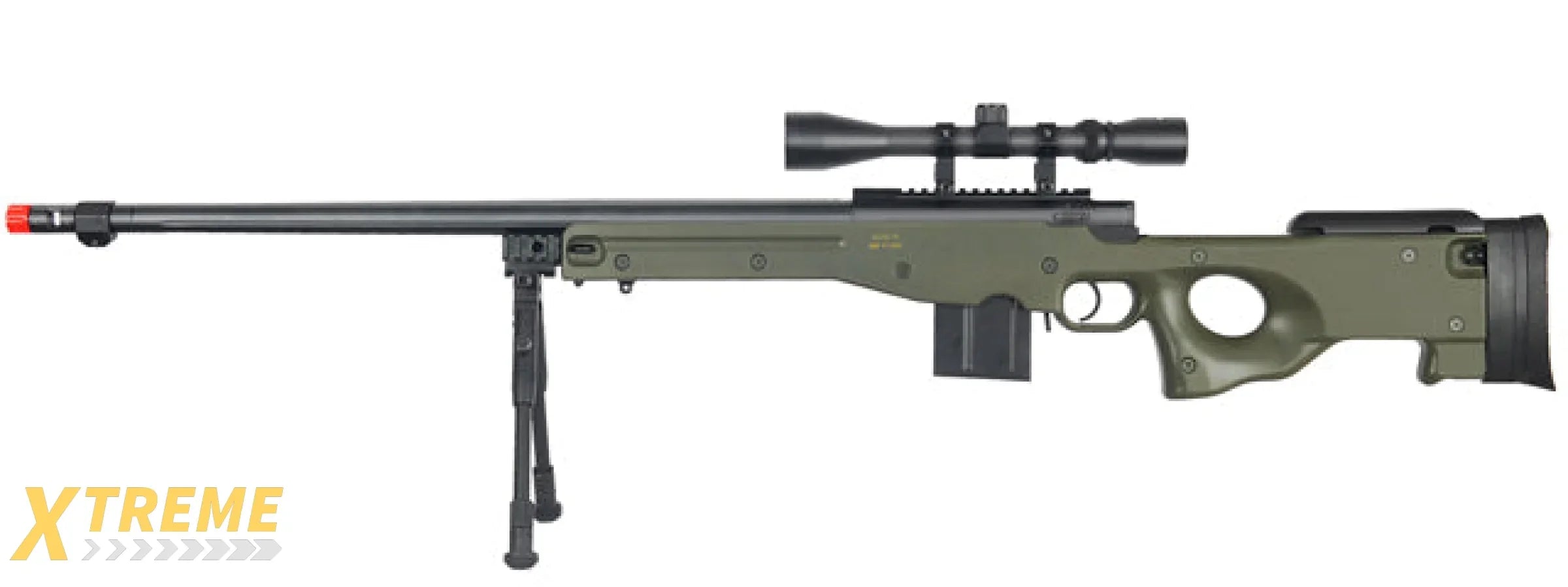 WELL MB4402GAB BOLT ACTION RIFLE w/FLUTED BARREL, SCOPE & BIPOD (COLOR: OD GREEN)