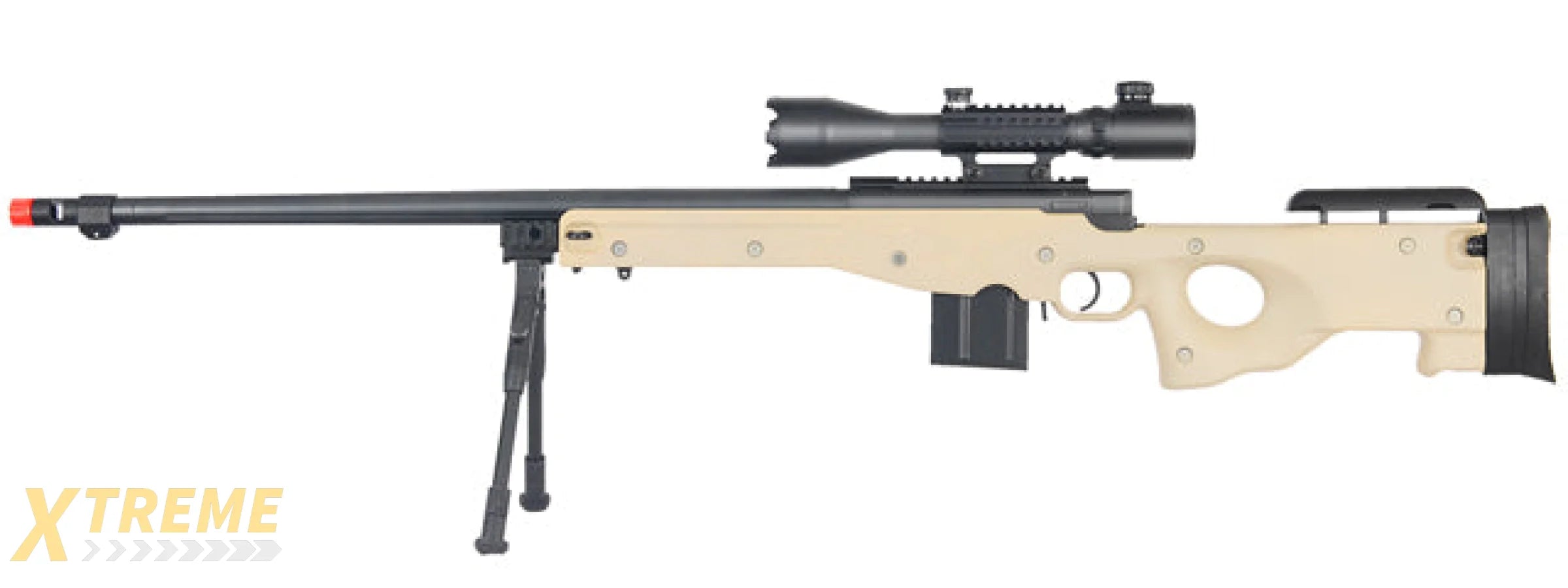WELL MB4402TAB2 BOLT ACTION RIFLE w/FLUTED BARREL, ILLUMINATED SCOPE & BIPOD (COLOR: TAN)