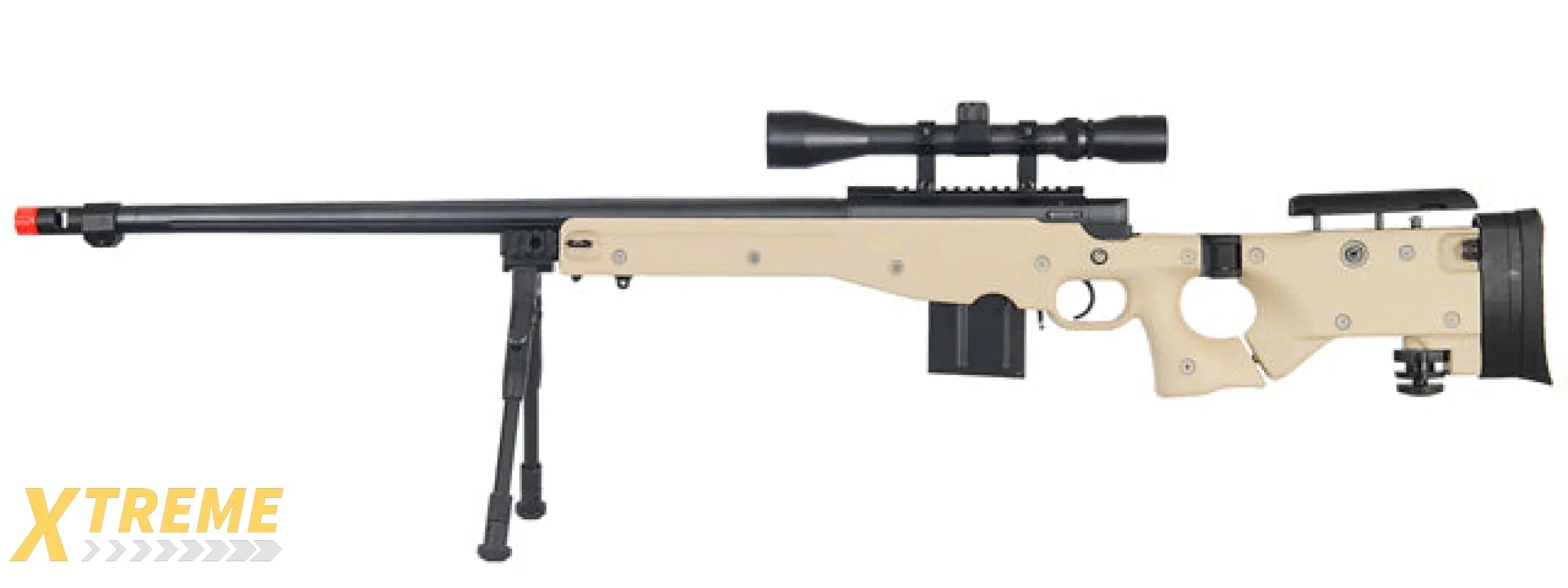 WELL MB4403TAB BOLT ACTION RIFLE w/FLUTED BARREL, SCOPE & BIPOD (COLOR: TAN)