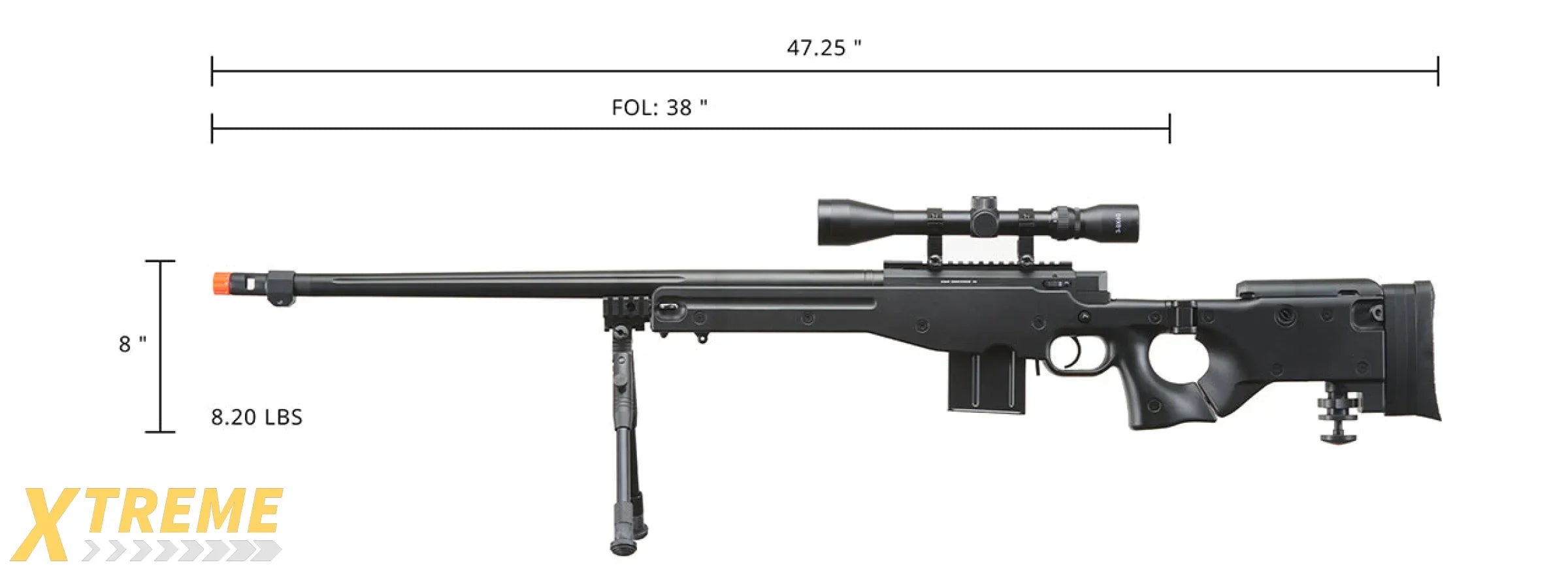 WELL MB4403BAB BOLT ACTION RIFLE w/FLUTED BARREL, SCOPE & BIPOD (COLOR: BLACK)