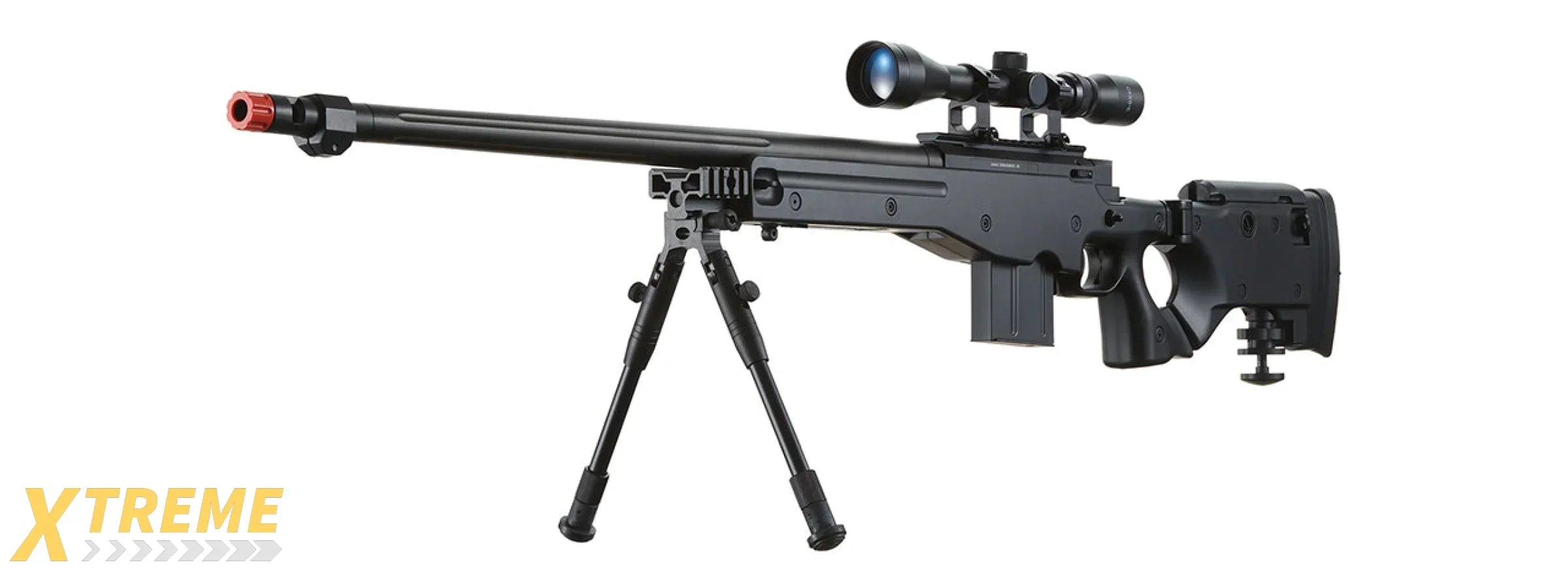 WELL MB4403BAB BOLT ACTION RIFLE w/FLUTED BARREL, SCOPE & BIPOD (COLOR: BLACK)