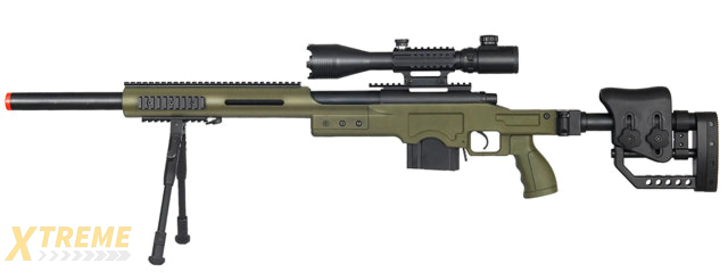 WELL MB4410GAB2 BOLT ACTION RIFLE w/ILLUMINATED SCOPE & BIPOD (COLOR: OD GREEN)