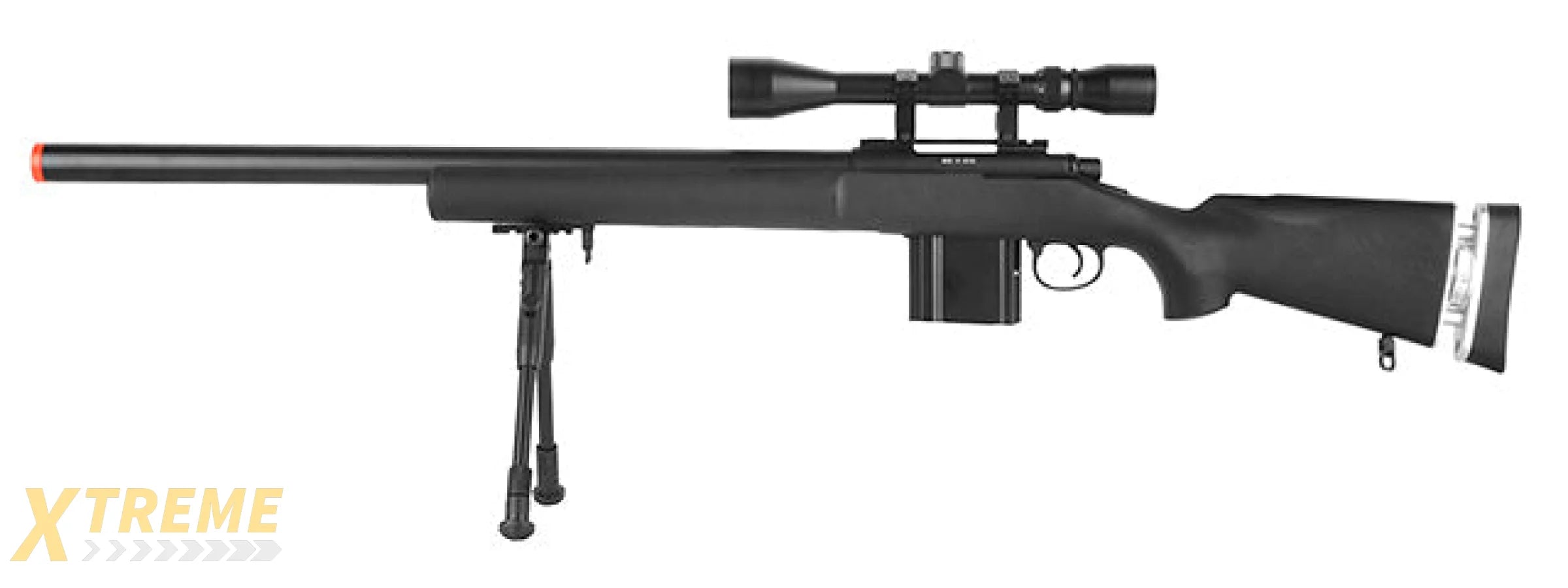 WELLFIRE MB4404BAB AIRSOFT M24 SNIPER RIFLE W/ SCOPE & BIPOD - BLACK