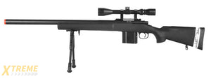 WELLFIRE MB4404BAB AIRSOFT M24 SNIPER RIFLE W/ SCOPE & BIPOD - BLACK