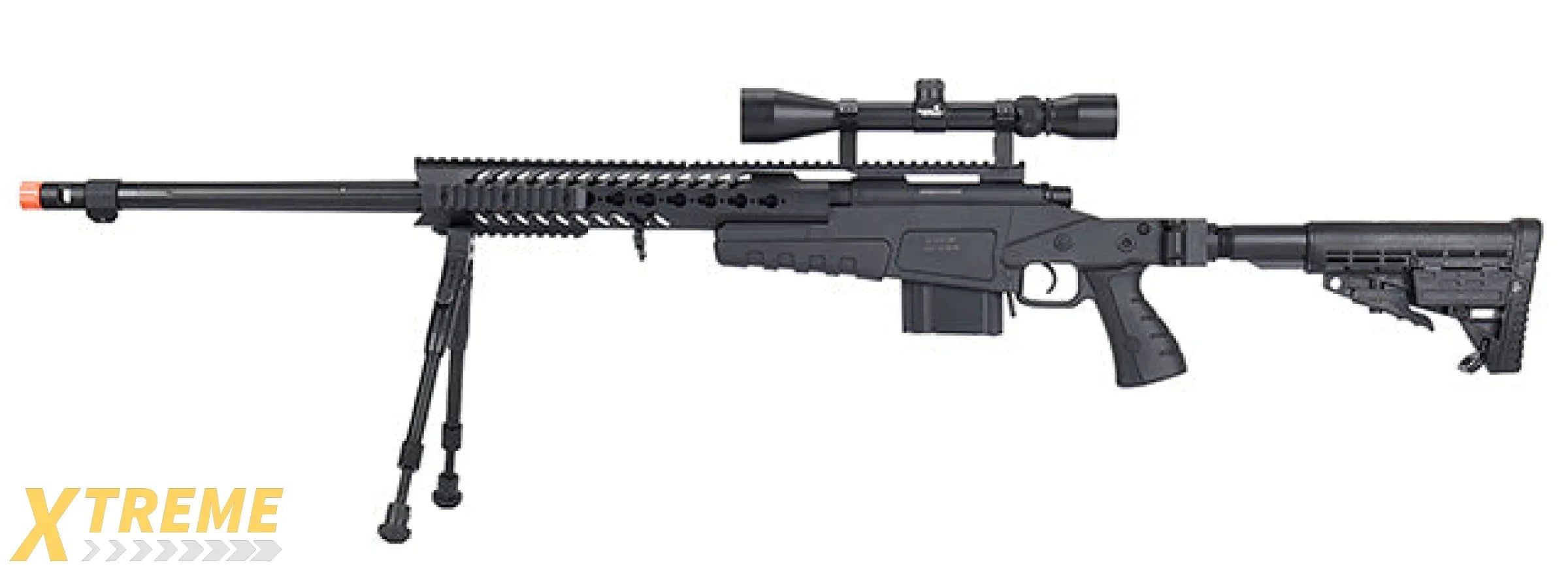 WellFire MB4418-1 Bolt Action Airsoft Sniper Rifle w/ Scope & Bipod (BLACK)