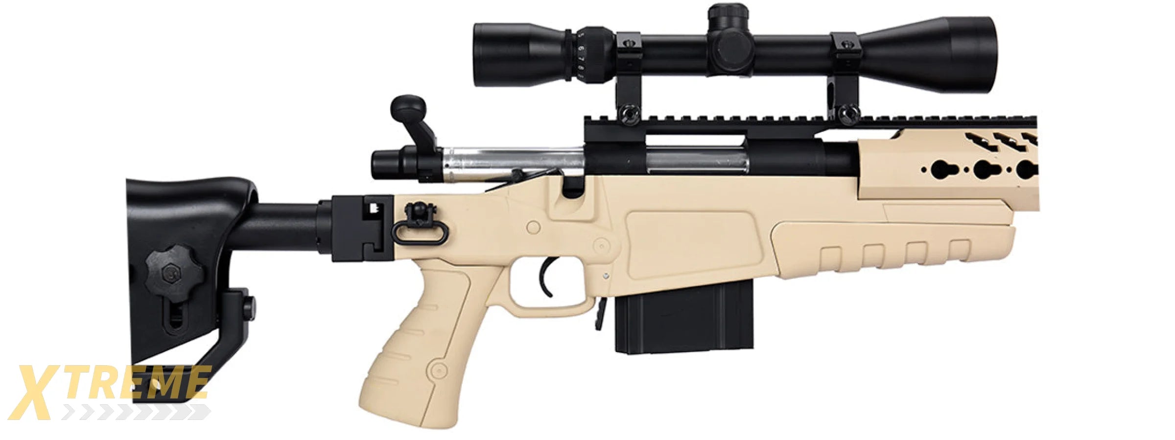 WellFire MB4418-2 Bolt Action Airsoft Sniper Rifle w/ Scope & Bipod (TAN)
