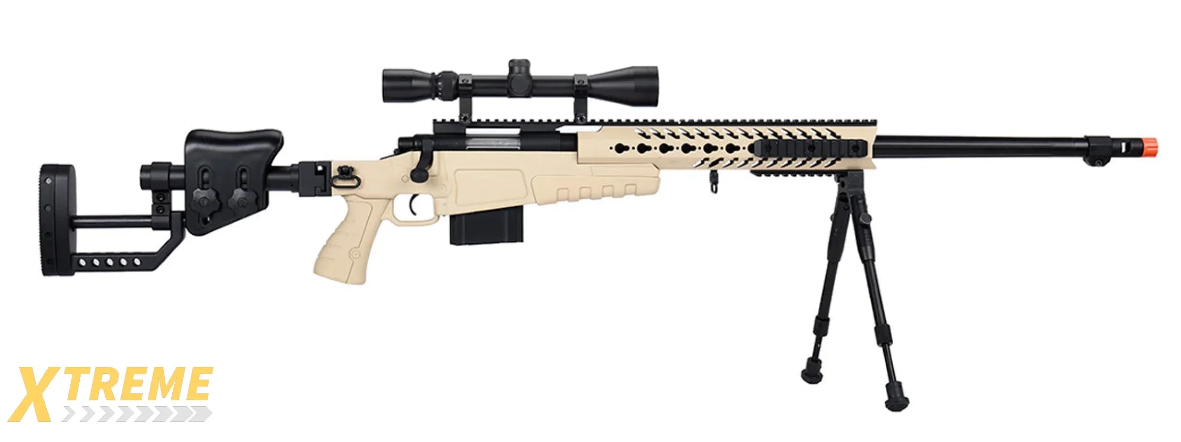 WellFire MB4418-2 Bolt Action Airsoft Sniper Rifle w/ Scope & Bipod (TAN)